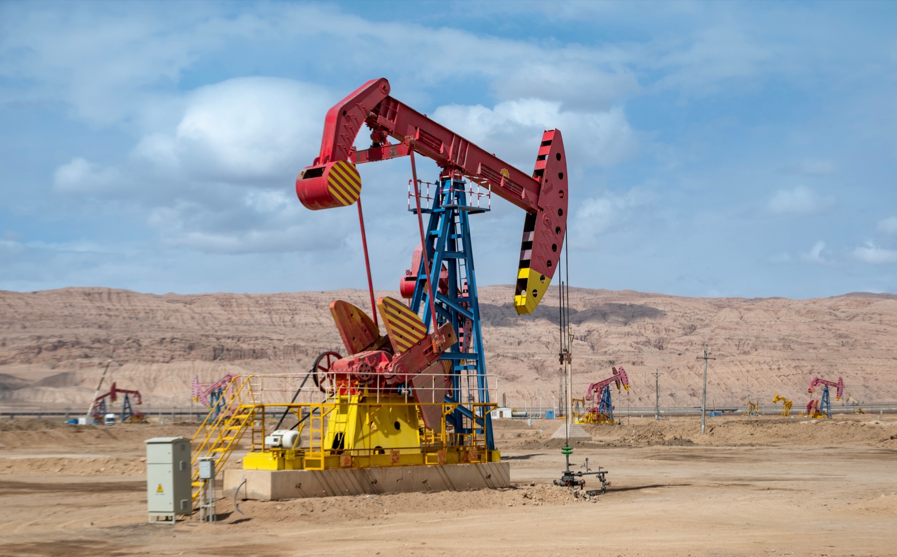 Pumpjacks in a desert oil field